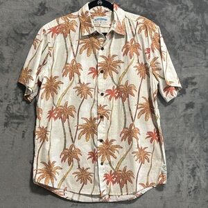 Margaritaville Men’s Short Sleeve Button Up  Sz Large Beige Palm Trees